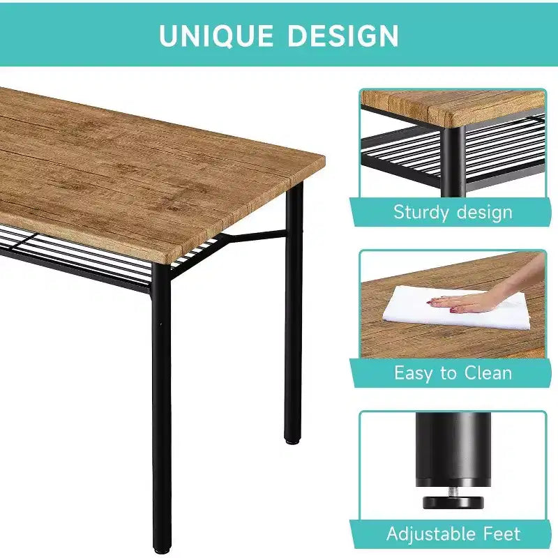 Ensemble de salle à manger rustique 5 pièces Coolmee - Table et 4 chaises avec étagère de rangement