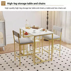 Table de Bar pour 2 Personnes avec 2 Tabourets Rembourrés en PU et 3 Étagères de Rangement, 3 Pièces