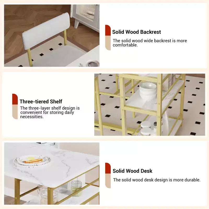 Table de Bar pour 2 Personnes avec 2 Tabourets Rembourrés en PU et 3 Étagères de Rangement, 3 Pièces