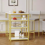Table de Bar pour 2 Personnes avec 2 Tabourets Rembourrés en PU et 3 Étagères de Rangement, 3 Pièces