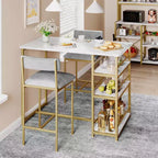 Table de Bar pour 2 Personnes avec 2 Tabourets Rembourrés en PU et 3 Étagères de Rangement, 3 Pièces