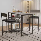 Table de Bar pour 2 Personnes avec 2 Tabourets Rembourrés en PU et 3 Étagères de Rangement, 3 Pièces