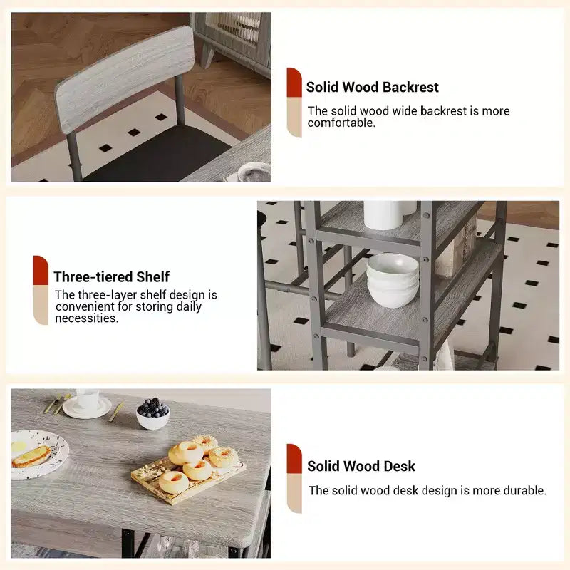 Table de Bar pour 2 Personnes avec 2 Tabourets Rembourrés en PU et 3 Étagères de Rangement, 3 Pièces