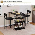 Table de Bar pour 2 Personnes avec 2 Tabourets Rembourrés en PU et 3 Étagères de Rangement, 3 Pièces