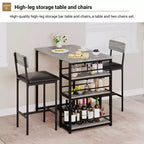 Table de Bar pour 2 Personnes avec 2 Tabourets Rembourrés en PU et 3 Étagères de Rangement, 3 Pièces