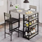 Table de Bar pour 2 Personnes avec 2 Tabourets Rembourrés en PU et 3 Étagères de Rangement, 3 Pièces