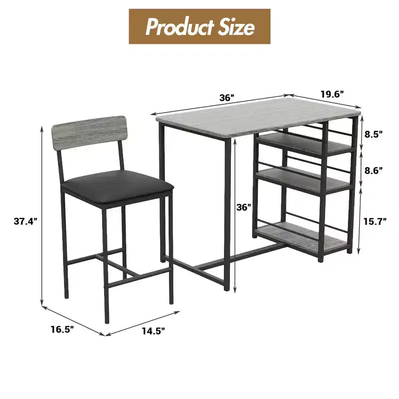Table de Bar pour 2 Personnes avec 2 Tabourets Rembourrés en PU et 3 Étagères de Rangement, 3 Pièces