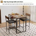 Table de Bar pour 2 Personnes avec 2 Tabourets Rembourrés en PU et 3 Étagères de Rangement, 3 Pièces