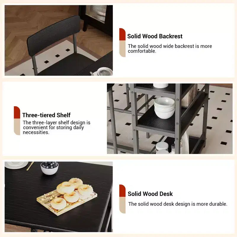 Table de Bar pour 2 Personnes avec 2 Tabourets Rembourrés en PU et 3 Étagères de Rangement, 3 Pièces