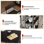 Table de Bar pour 2 Personnes avec 2 Tabourets Rembourrés en PU et 3 Étagères de Rangement, 3 Pièces
