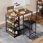 Table de Bar pour 2 Personnes avec 2 Tabourets Rembourrés en PU et 3 Étagères de Rangement, 3 Pièces