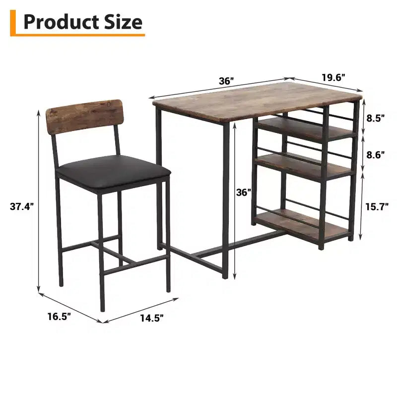 Table de Bar pour 2 Personnes avec 2 Tabourets Rembourrés en PU et 3 Étagères de Rangement, 3 Pièces