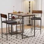 Table de Bar pour 2 Personnes avec 2 Tabourets Rembourrés en PU et 3 Étagères de Rangement, 3 Pièces