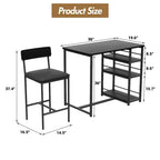 Table de Bar pour 2 Personnes avec 2 Tabourets Rembourrés en PU et 3 Étagères de Rangement, 3 Pièces
