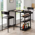 Bar Table Set for 2 with 2 PU Cushion Stools and 3 Storage Shelves, 3 Piece