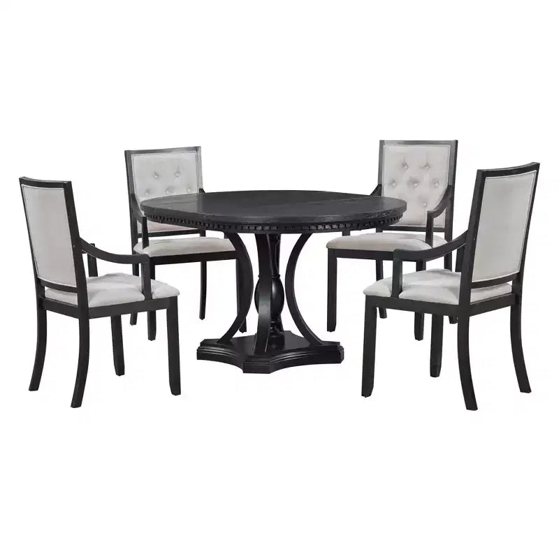 Ensemble de salle à manger rond 5 pièces Polibi avec table extensible de style rétro