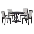Ensemble de salle à manger rond 5 pièces Polibi avec table extensible de style rétro