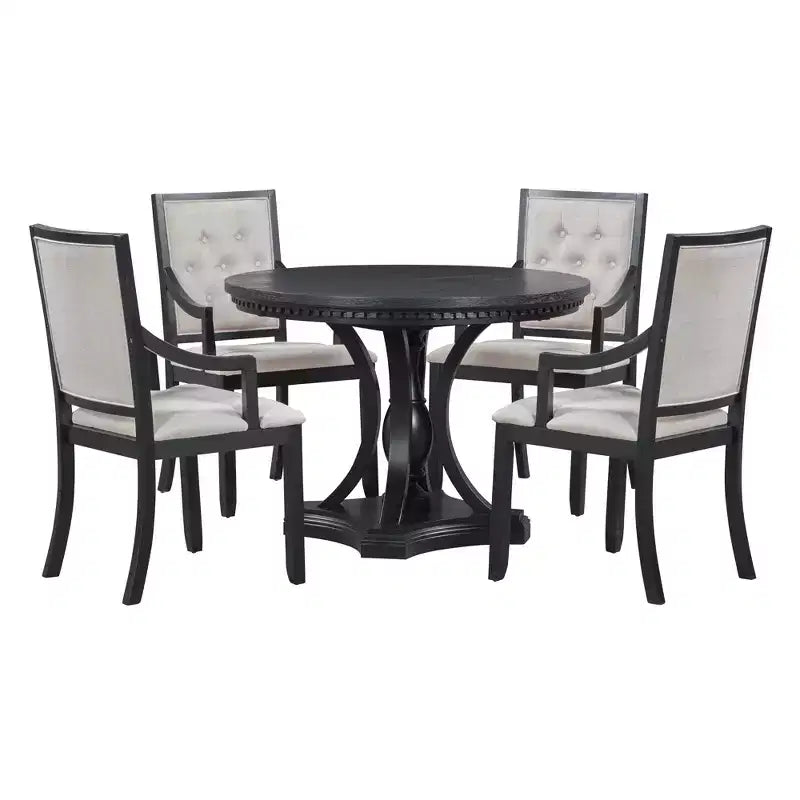 Ensemble de salle à manger rond 5 pièces Polibi avec table extensible de style rétro