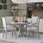 Ensemble de salle à manger rond 5 pièces Polibi avec table extensible de style rétro
