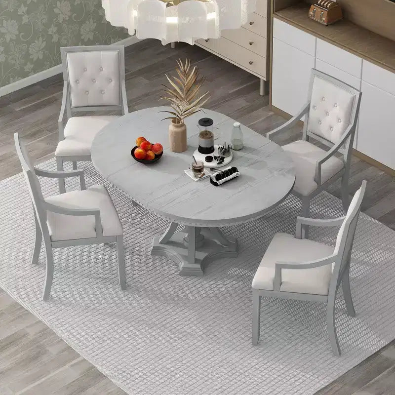 Ensemble de salle à manger rond 5 pièces Polibi avec table extensible de style rétro