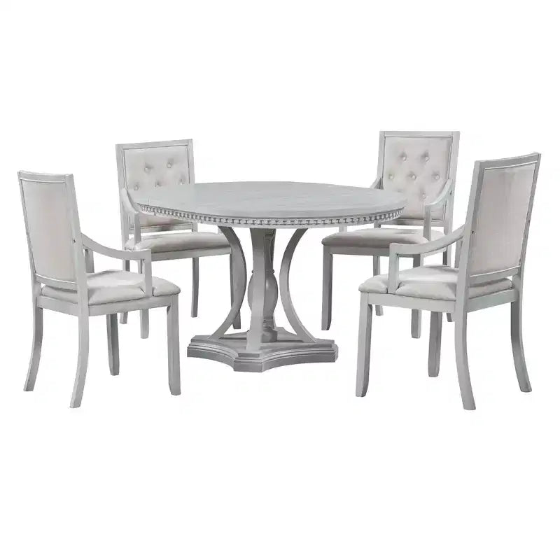 Ensemble de salle à manger rond 5 pièces Polibi avec table extensible de style rétro