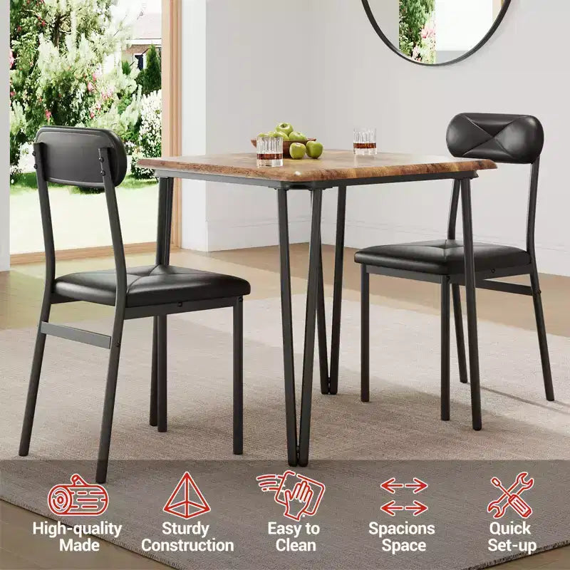 Table à manger pour 2, Ensemble table et chaises petites pour 2, Ensemble de dînette carré pour 2, Ensembles de 3 pièces pour cuisine et salle à manger pour petits espaces, appartement, bureau à domicile