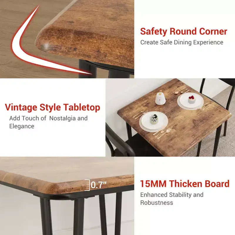 Table à manger pour 2, Ensemble table et chaises petites pour 2, Ensemble de dînette carré pour 2, Ensembles de 3 pièces pour cuisine et salle à manger pour petits espaces, appartement, bureau à domicile