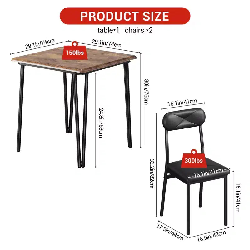 Table à manger pour 2, Ensemble table et chaises petites pour 2, Ensemble de dînette carré pour 2, Ensembles de 3 pièces pour cuisine et salle à manger pour petits espaces, appartement, bureau à domicile