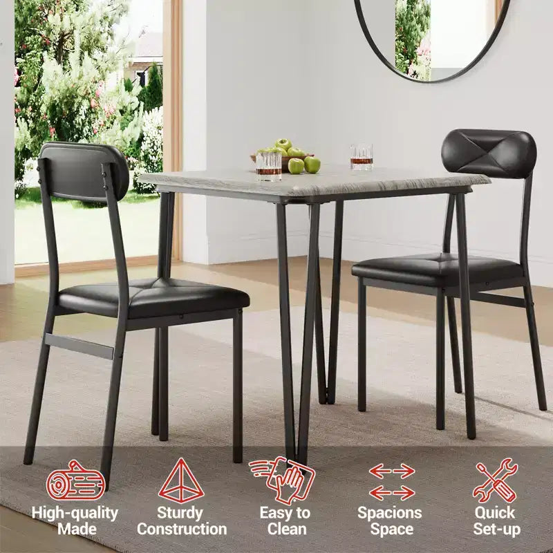 Table à manger pour 2, Ensemble table et chaises petites pour 2, Ensemble de dînette carré pour 2, Ensembles de 3 pièces pour cuisine et salle à manger pour petits espaces, appartement, bureau à domicile