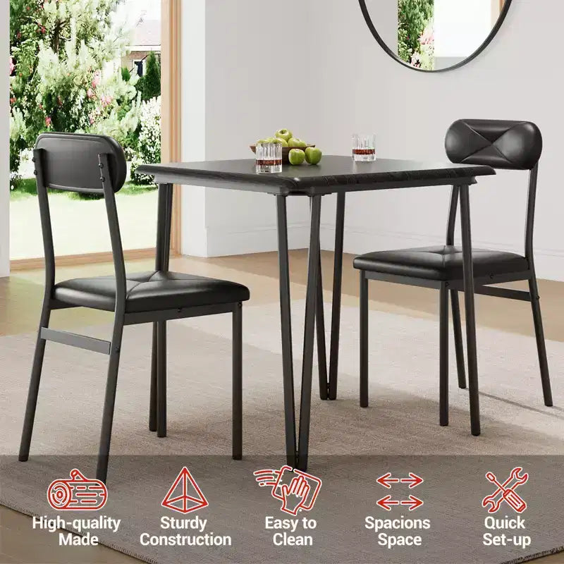 Table à manger pour 2, Ensemble table et chaises petites pour 2, Ensemble de dînette carré pour 2, Ensembles de 3 pièces pour cuisine et salle à manger pour petits espaces, appartement, bureau à domicile