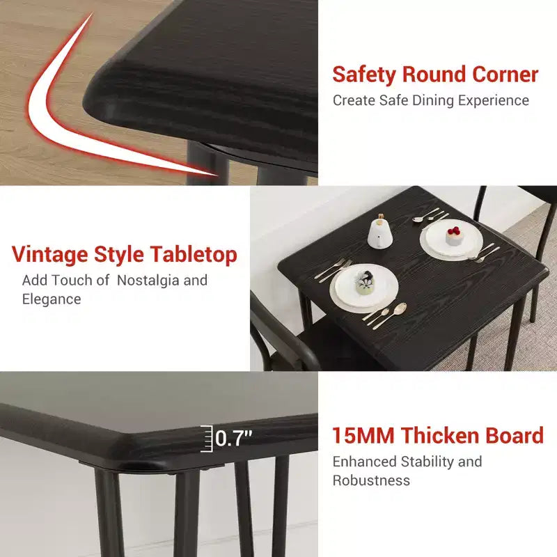 Table à manger pour 2, Ensemble table et chaises petites pour 2, Ensemble de dînette carré pour 2, Ensembles de 3 pièces pour cuisine et salle à manger pour petits espaces, appartement, bureau à domicile