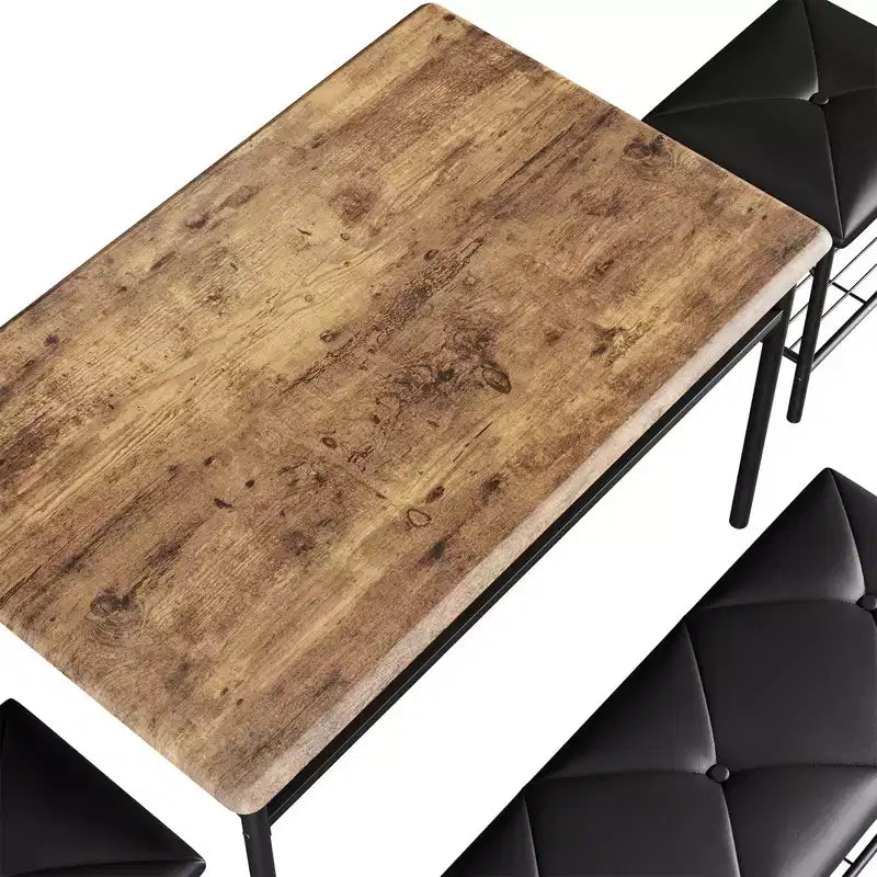 Ensemble table à manger pour 4, avec banquette rembourrée et tabourets carrés et étagères de rangement, ensemble table de cuisine et salle à manger en métal et bois pour petit espace, appartement