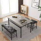 Ensemble table à manger pour 4, avec banquette rembourrée et tabourets carrés et étagères de rangement, ensemble table de cuisine et salle à manger en métal et bois pour petit espace, appartement