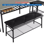 Ensemble table à manger pour 4, avec banquette rembourrée et tabourets carrés et étagères de rangement, ensemble table de cuisine et salle à manger en métal et bois pour petit espace, appartement