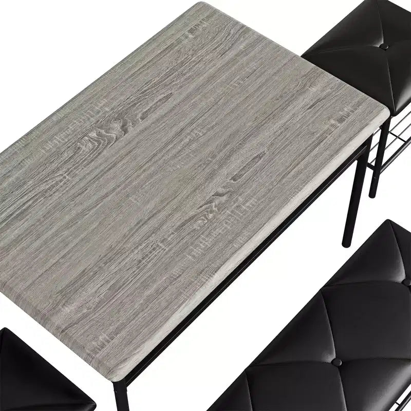 Ensemble table à manger pour 4, avec banquette rembourrée et tabourets carrés et étagères de rangement, ensemble table de cuisine et salle à manger en métal et bois pour petit espace, appartement