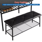 Ensemble table à manger pour 4, avec banquette rembourrée et tabourets carrés et étagères de rangement, ensemble table de cuisine et salle à manger en métal et bois pour petit espace, appartement