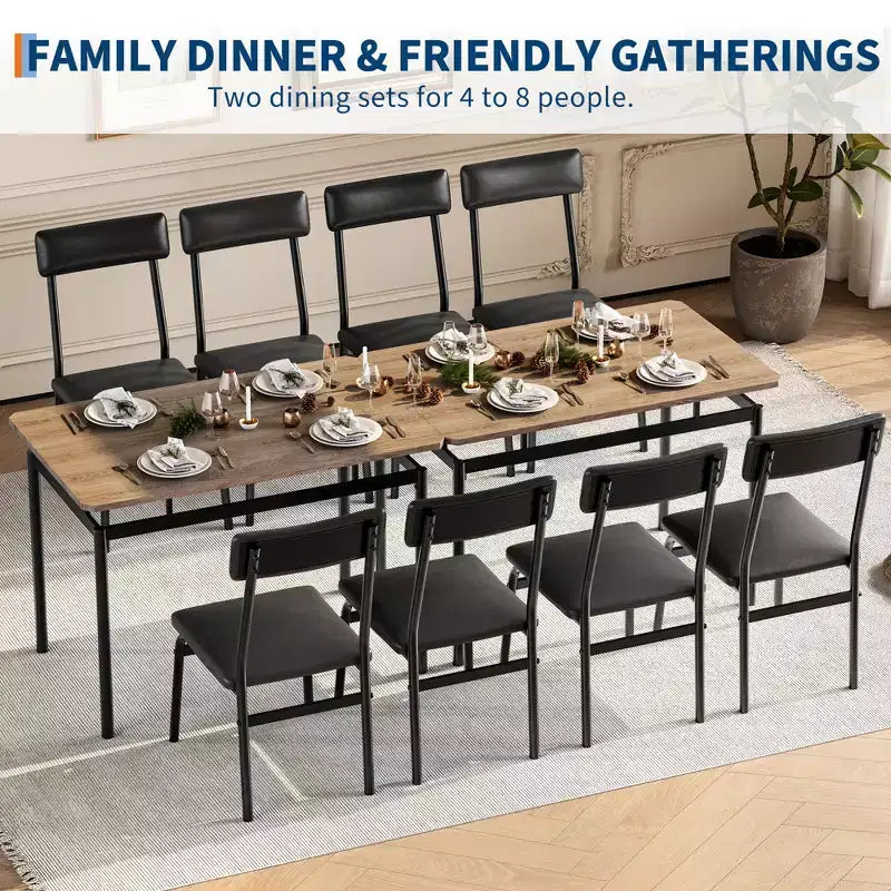 Ensemble de table à manger pour 4 personnes, 5 pièces, en bois, 4 chaises rembourrées en PU, cadre en métal, ensemble de dînette pour salle à manger, fête, appartement