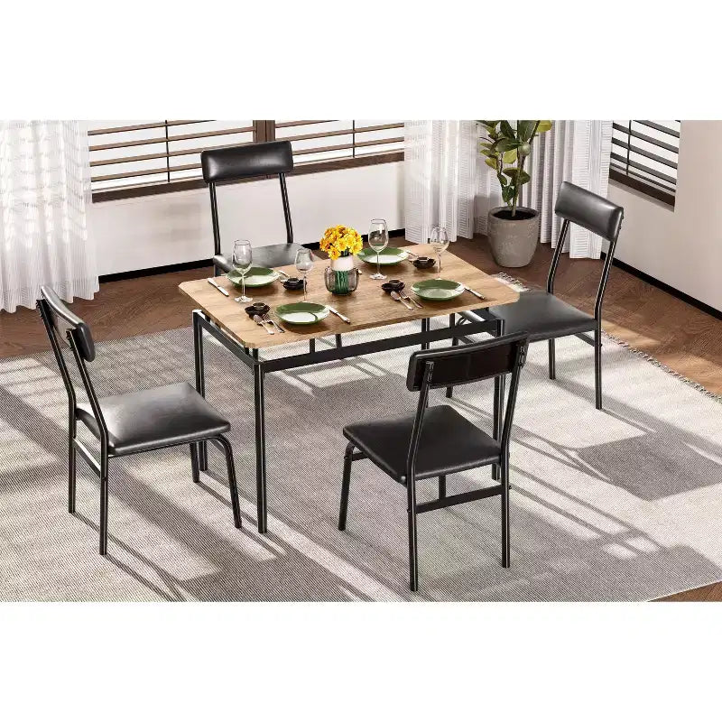 Ensemble de table à manger pour 4 personnes, 5 pièces, en bois, 4 chaises rembourrées en PU, cadre en métal, ensemble de dînette pour salle à manger, fête, appartement