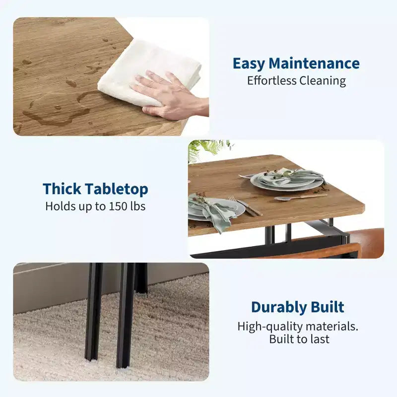 Ensemble de table à manger pour 4 personnes, 5 pièces, en bois, 4 chaises rembourrées en PU, cadre en métal, ensemble de dînette pour salle à manger, fête, appartement