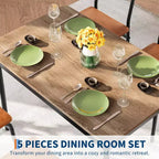 Ensemble de table à manger pour 4 personnes, 5 pièces, en bois, 4 chaises rembourrées en PU, cadre en métal, ensemble de dînette pour salle à manger, fête, appartement