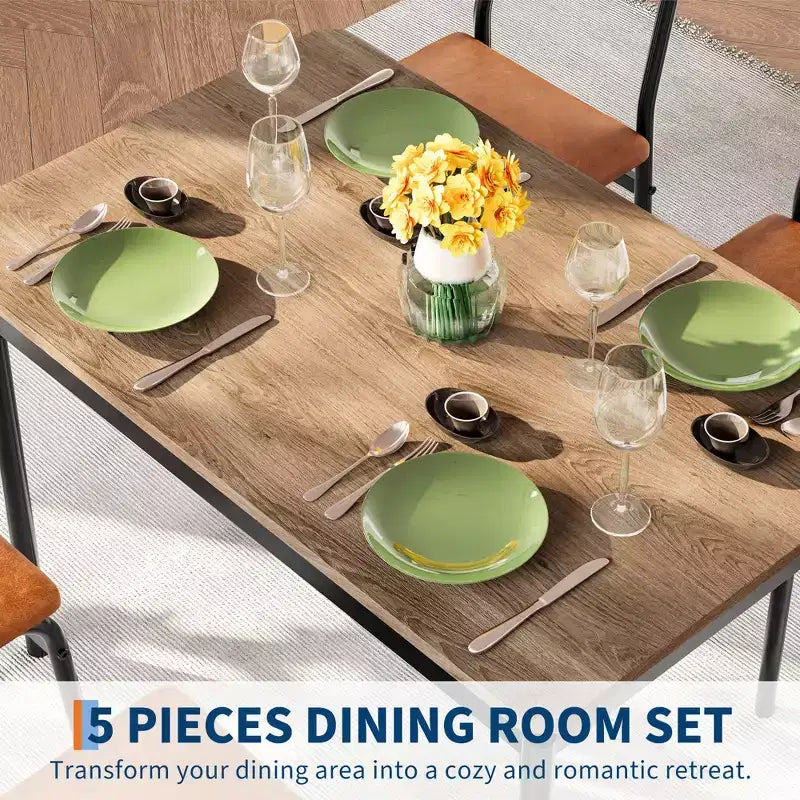 Ensemble de table à manger pour 4 personnes, 5 pièces, en bois, 4 chaises rembourrées en PU, cadre en métal, ensemble de dînette pour salle à manger, fête, appartement