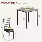Ensemble de cuisine 3 pièces Table à manger en bois pour 2 personnes Table et chaises carrées Petit ensemble de table de ferme pour cuisine restaurant