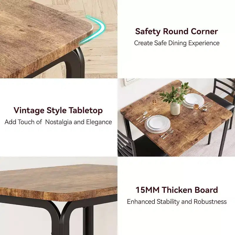 Ensemble de cuisine 3 pièces Table à manger en bois pour 2 personnes Table et chaises carrées Petit ensemble de table de ferme pour cuisine restaurant