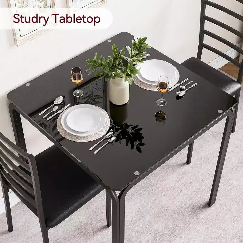 Ensemble de cuisine 3 pièces Table à manger en bois pour 2 personnes Table et chaises carrées Petit ensemble de table de ferme pour cuisine restaurant