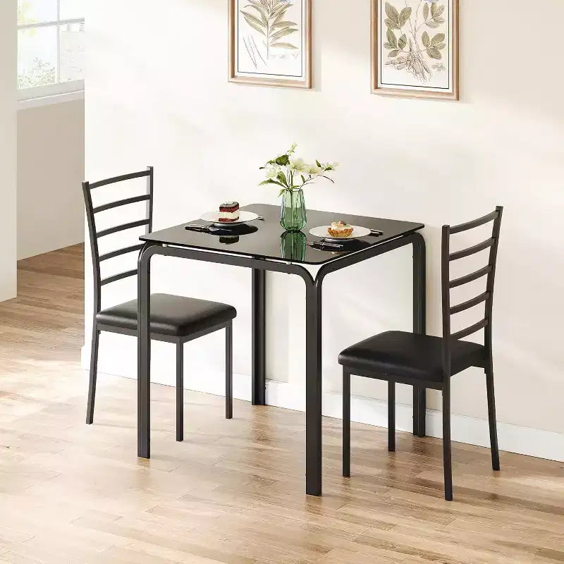 Ensemble de cuisine 3 pièces Table à manger en bois pour 2 personnes Table et chaises carrées Petit ensemble de table de ferme pour cuisine restaurant
