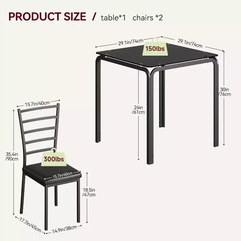 Ensemble de cuisine 3 pièces Table à manger en bois pour 2 personnes Table et chaises carrées Petit ensemble de table de ferme pour cuisine restaurant