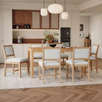 Ensemble de salle à manger rétro 7 pièces avec table rectangulaire et 6 chaises rembourrées