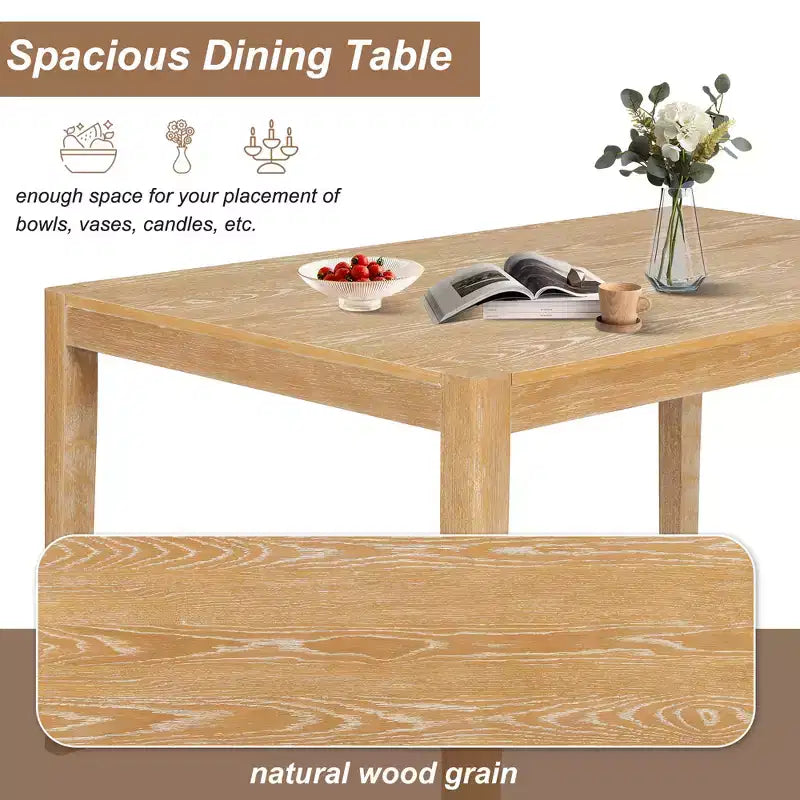 Ensemble de salle à manger rétro 7 pièces avec table rectangulaire et 6 chaises rembourrées