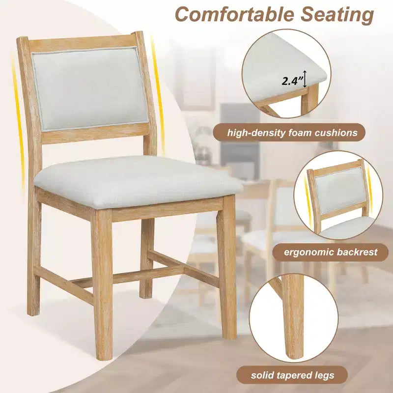 Ensemble de salle à manger rétro 7 pièces avec table rectangulaire et 6 chaises rembourrées