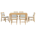 Ensemble de salle à manger rétro 7 pièces avec table rectangulaire et 6 chaises rembourrées